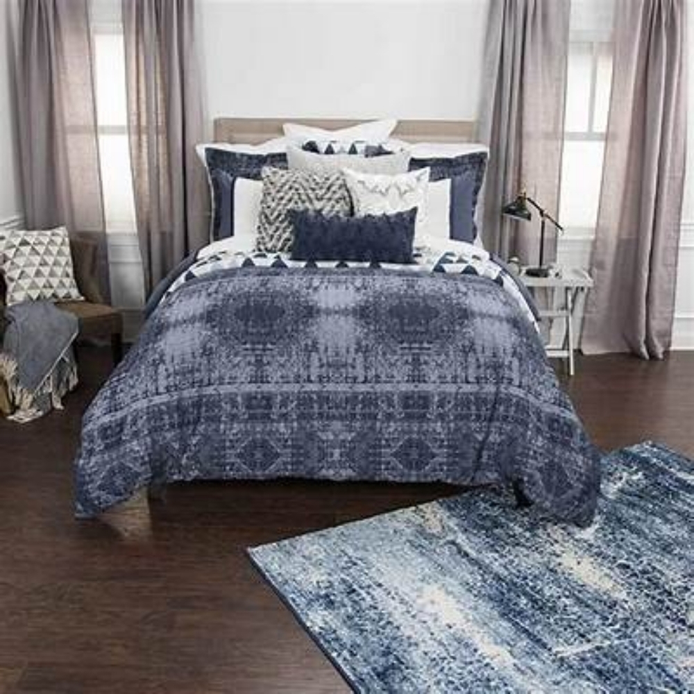 Rizzy Home Geometric 3pc 100% Cotton King Duvet Cover Set in Blue $430